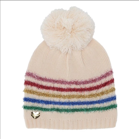 Betsey Johnson| Cream and Rainbow Pom Pom Beanie - Picture 2 of 4